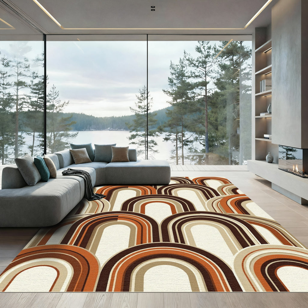 Mid Century Modern Earth Tone Arch Rug