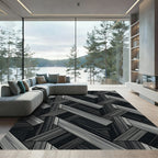Dark Gray Wood Plank Interlock Rug