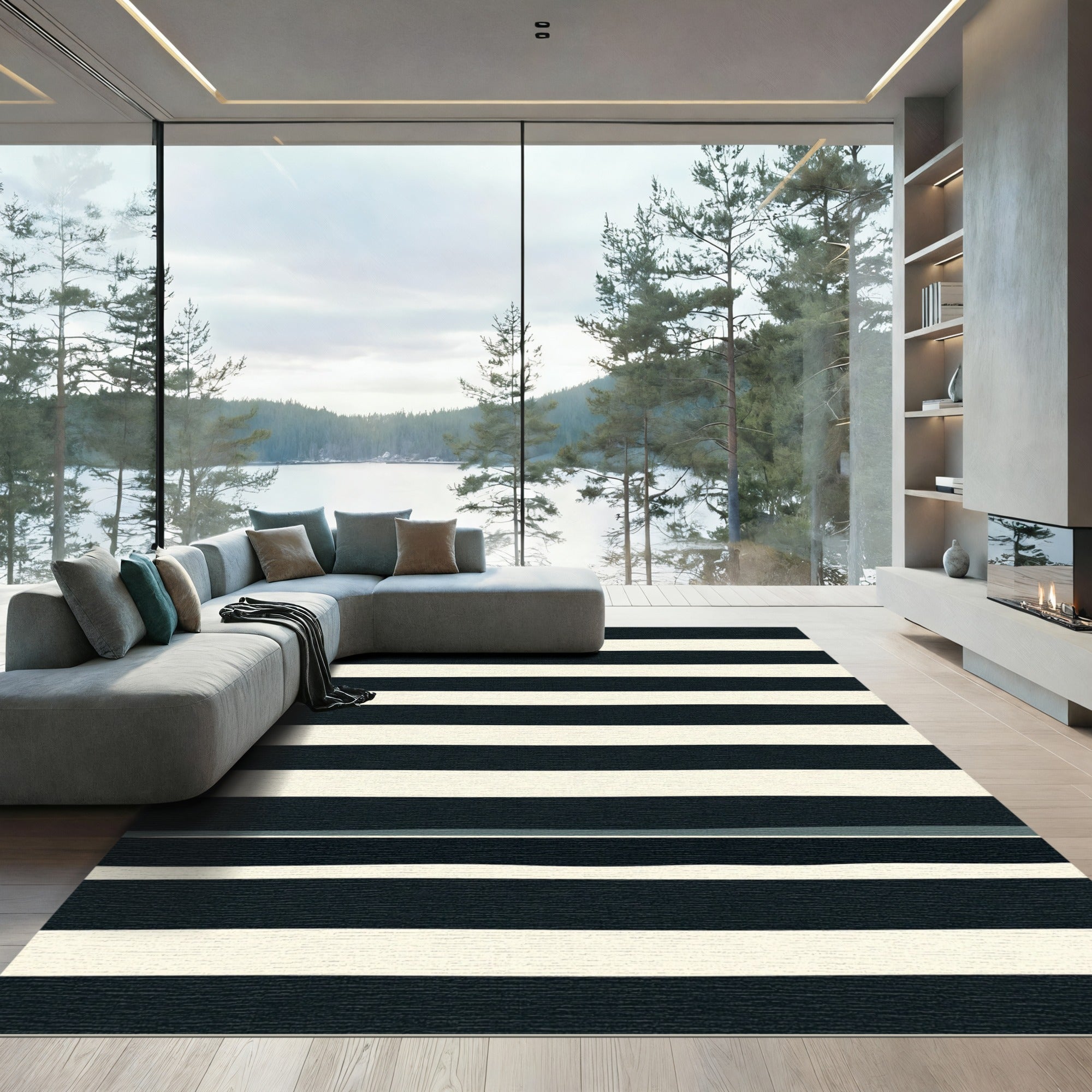 Classic Black and Cream Stripe Rug
