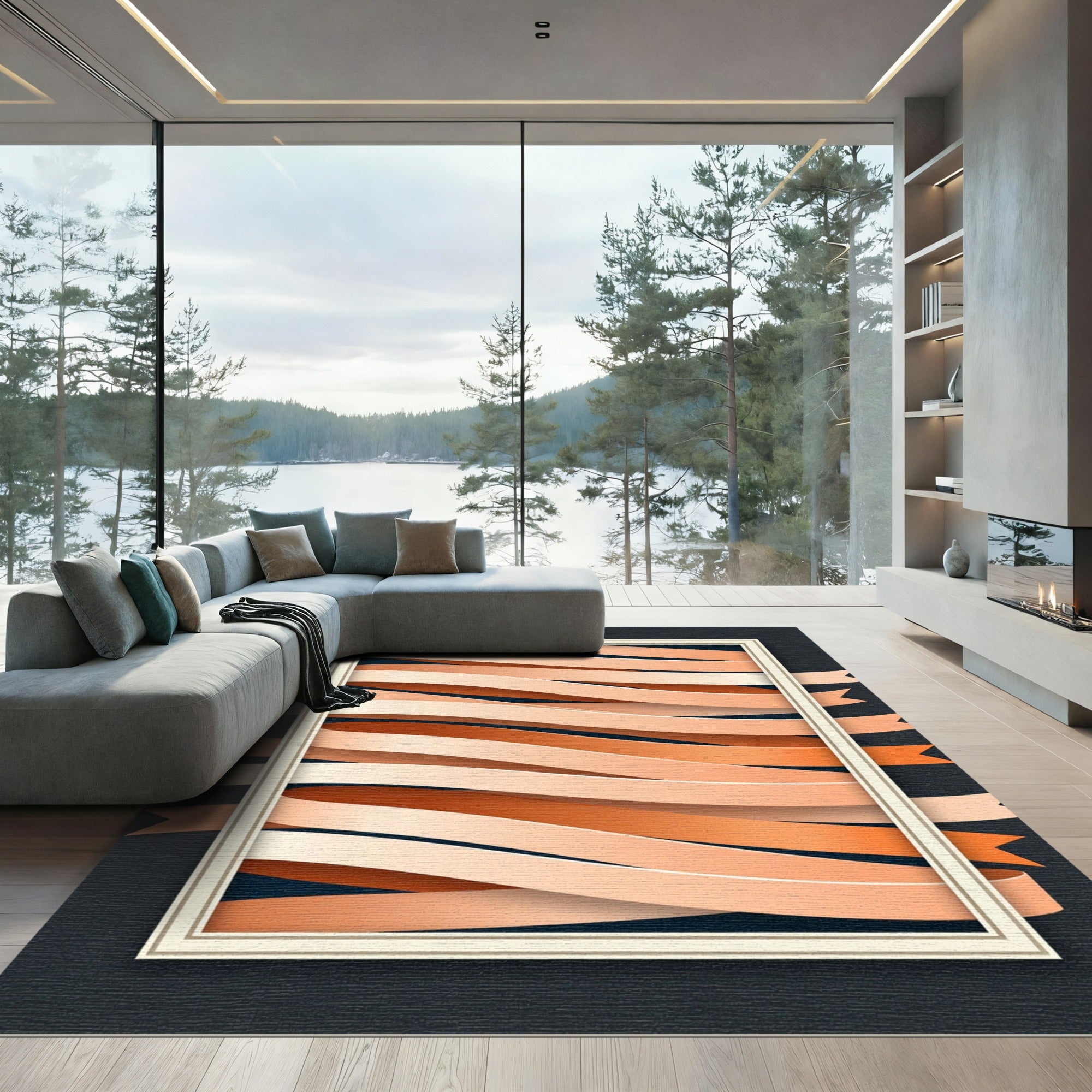 Warm Peach Ribbon Flow Rug