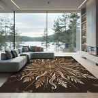 Earthy Gold Celestial Starburst Mandala Rug
