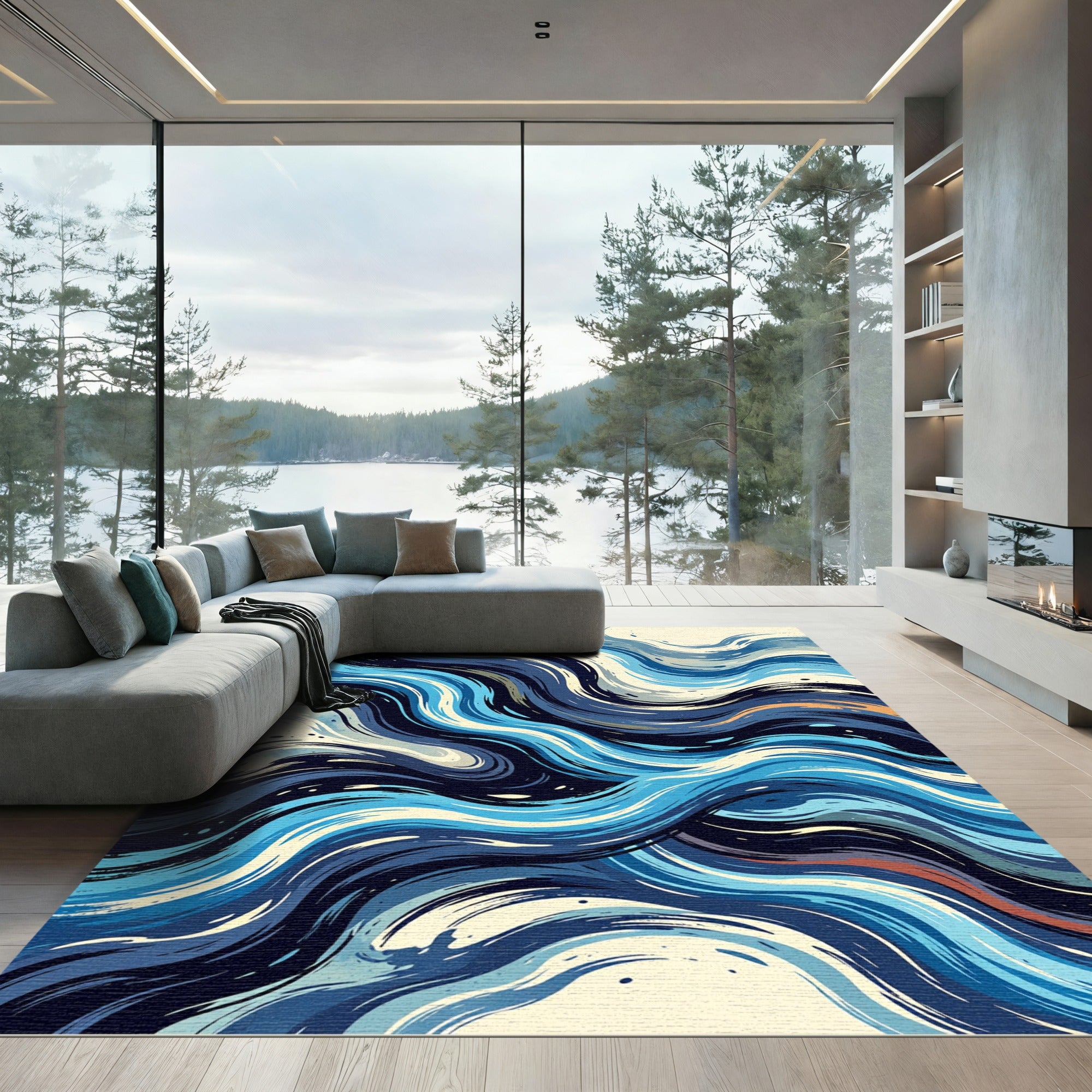 Fluid Azure Aquatic Swirls Accent Rug