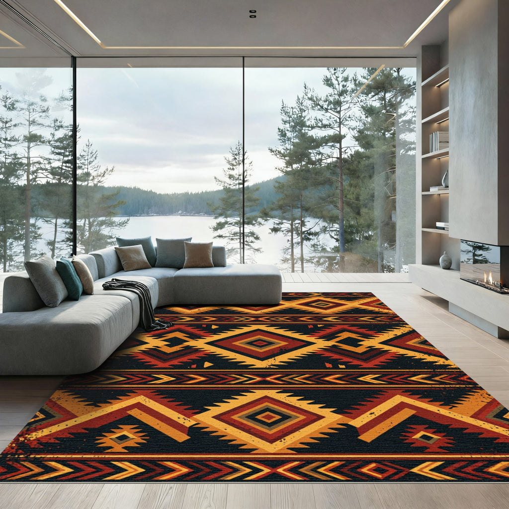 Warm Southwestern Geometric Diamond Rug