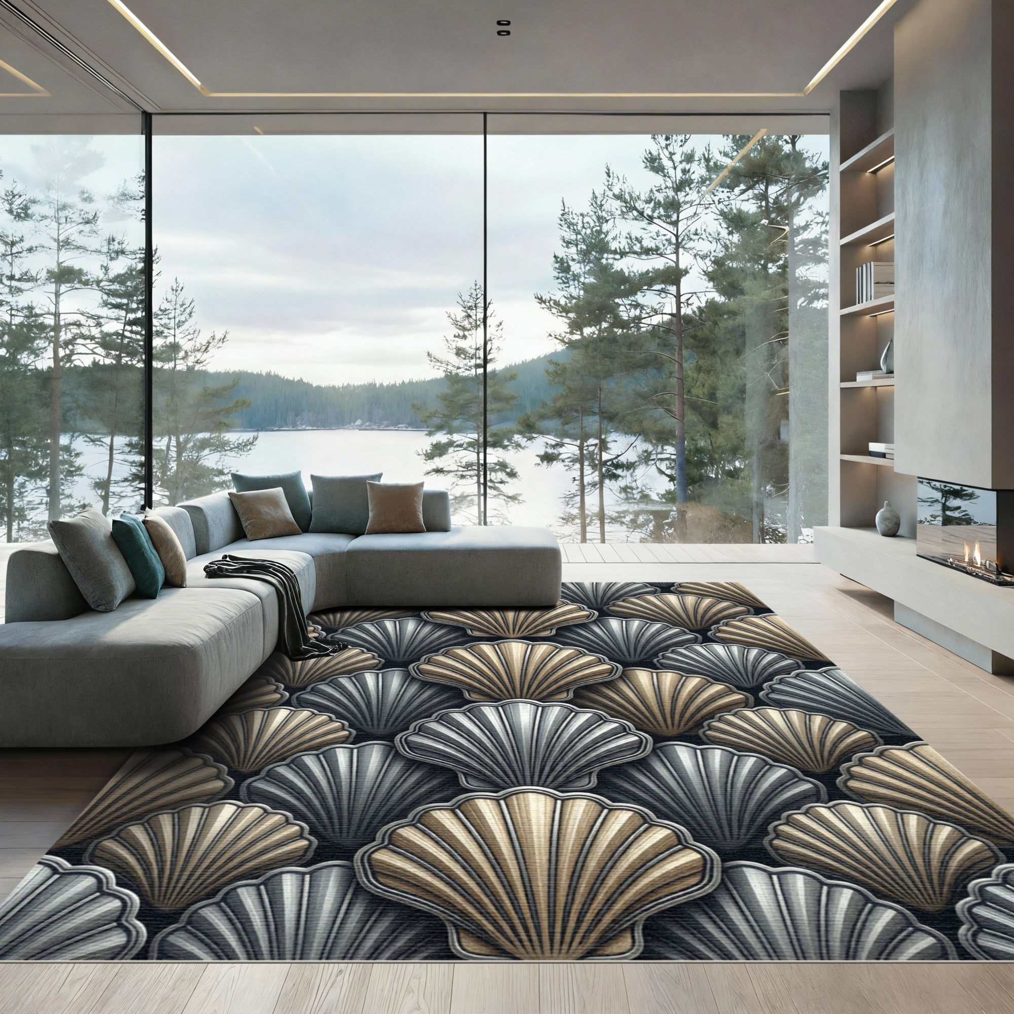 Glamorous Shell Texture Neutral Arrangement Rug