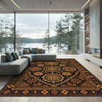 Golden Mandala Floral Geometric Dark Onyx Rug