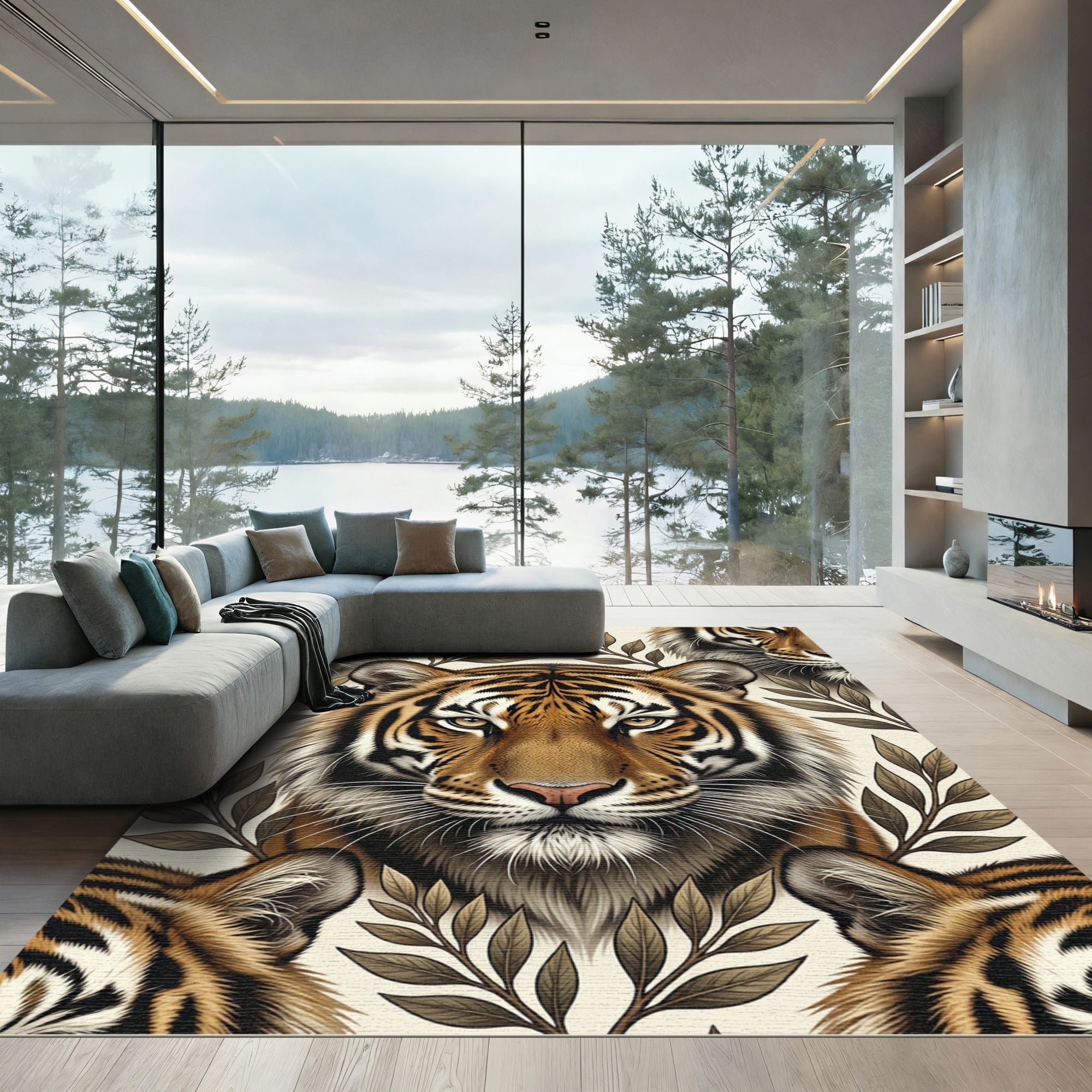 Bold Tiger Face Woodland Sprig Rug