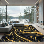 Elegant Gold and Black Marble Swirl Rug