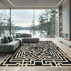 Geometric Gold Key Labyrinth Art Rug
