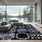 Tribal Blue Geometric Sunburst Frame Rug