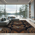 Elegant Black and Gold Geometric Medallion Rug