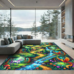 Whimsical Enchanted Forest Unicorn Phoenix Landscape Rug