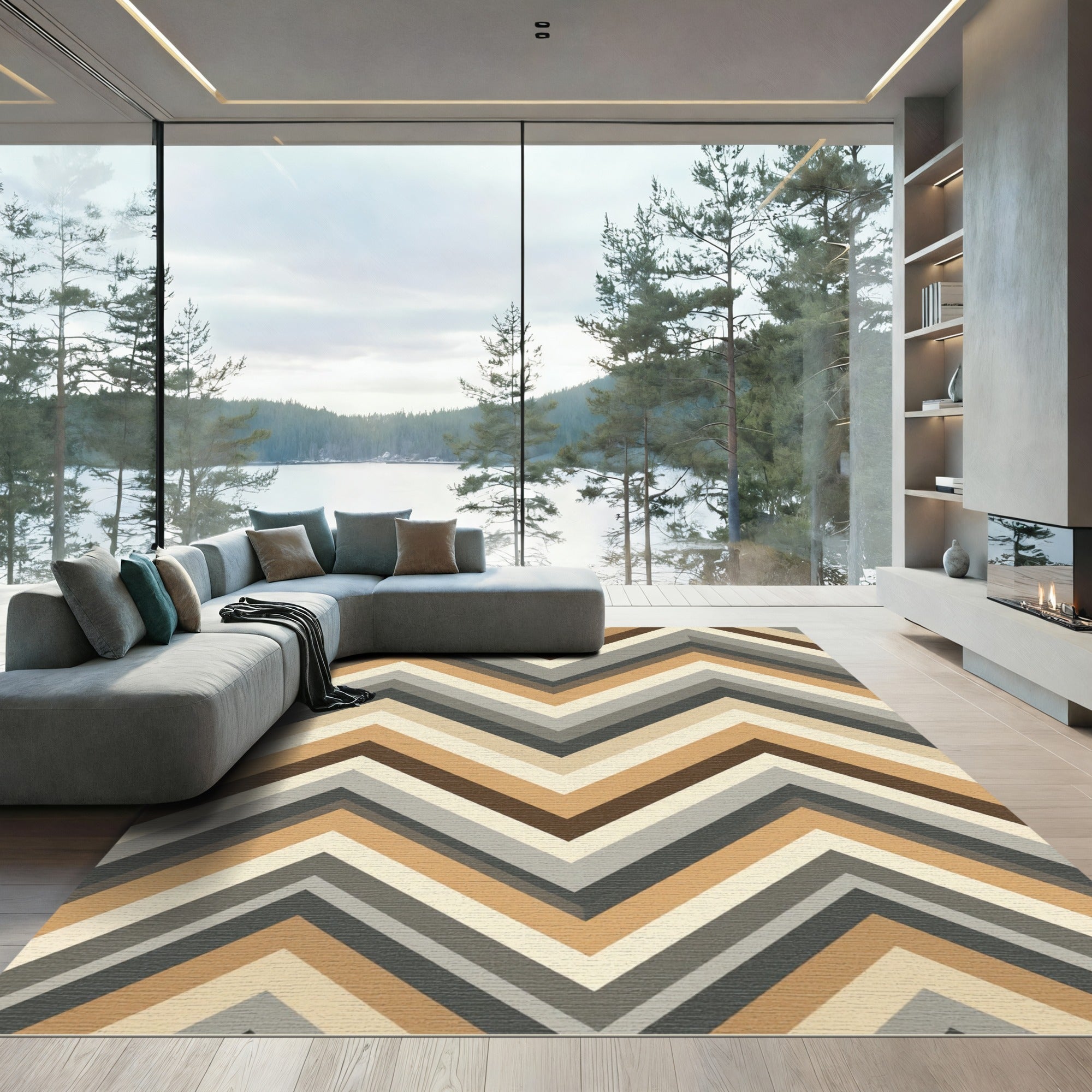 Earthy Tonal Zigzag Chevron Rug