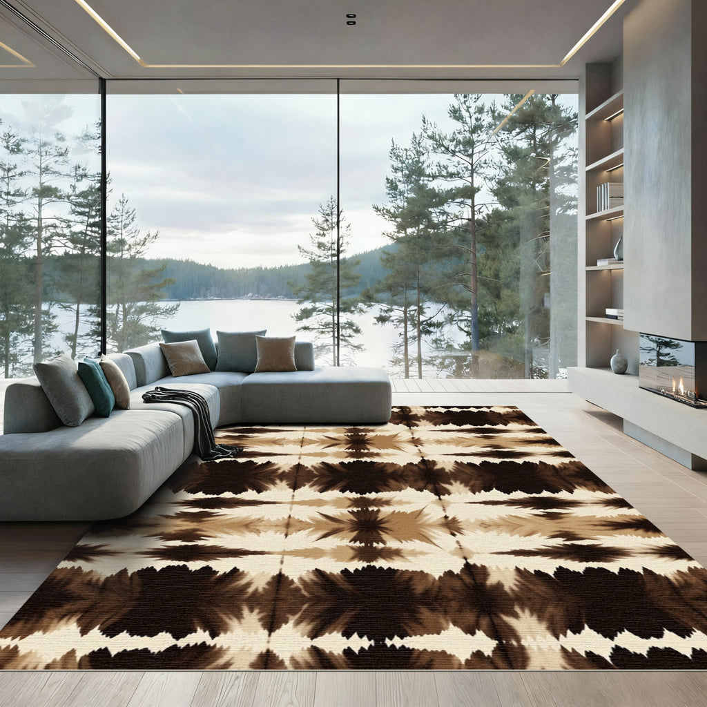 Brown Cream Abstract Starburst Mirror Rug