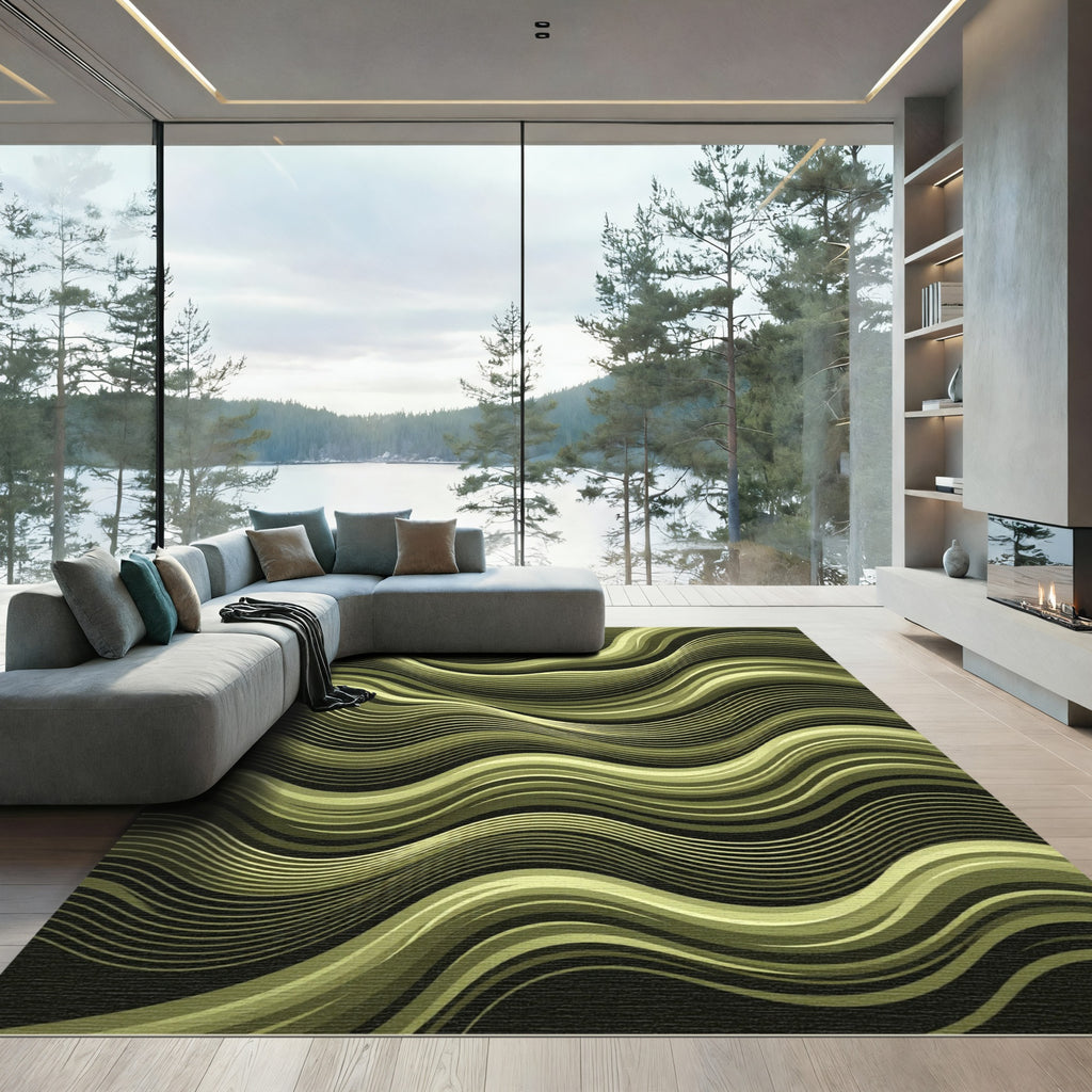 Olive Green Layered Stripe Rug
