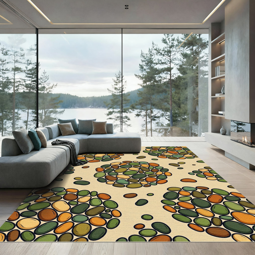 Nature Inspired Pebble Cluster Arrangement Rug