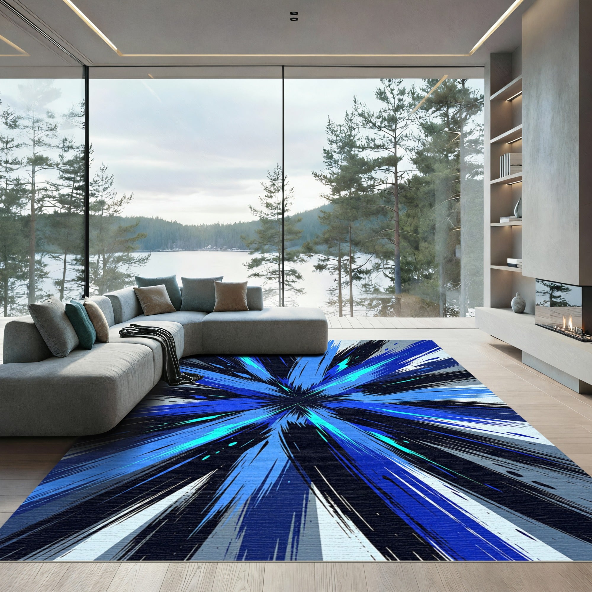 Dynamic Cobalt Burst Radial Rug