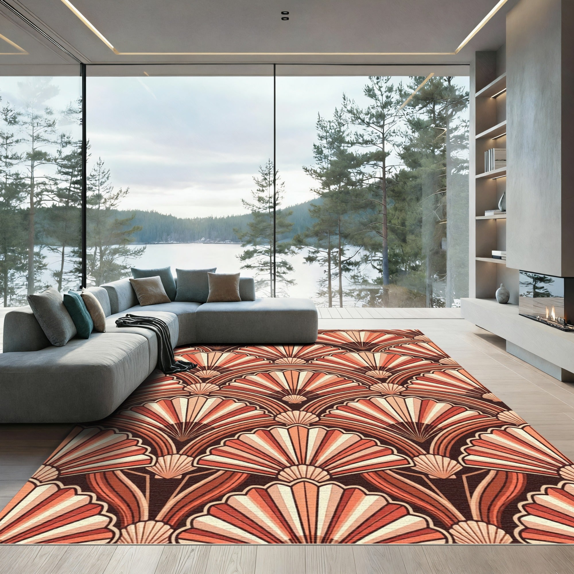 Coral Fan Shell Art Deco Rug