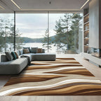 Earthy Brown Layered Abstract Waves Rug