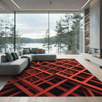Modern Crimson Geometric Intersecting Grid Rug