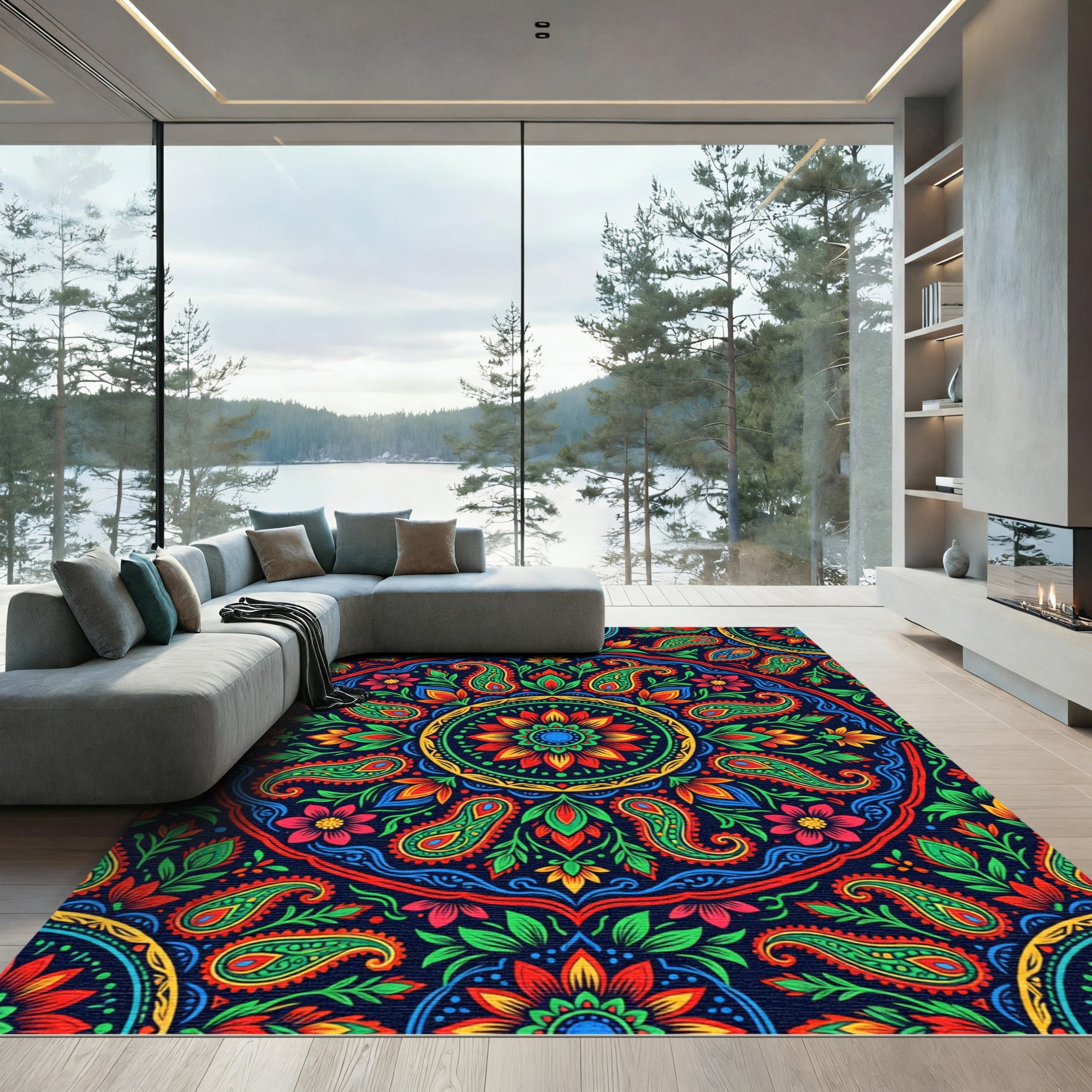 Vibrant Multicolored Paisley Floral Medallion Rug