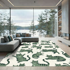 Whimsical Sage Green Tabby Cat Illustration Rug
