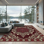 Deep Crimson Floral Lotus Medallion Rug