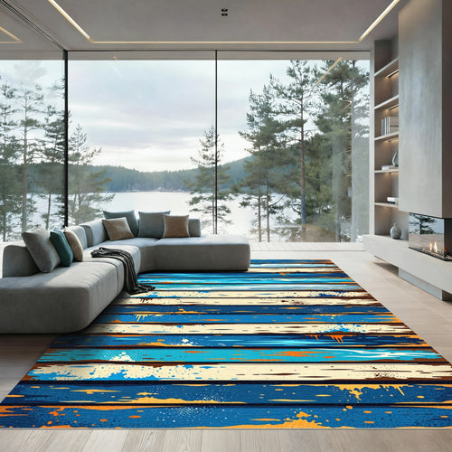 Abstract Blue Ocean Beach Stripe Rug