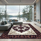 Ornate Burgundy Floral Damask Scroll Rug