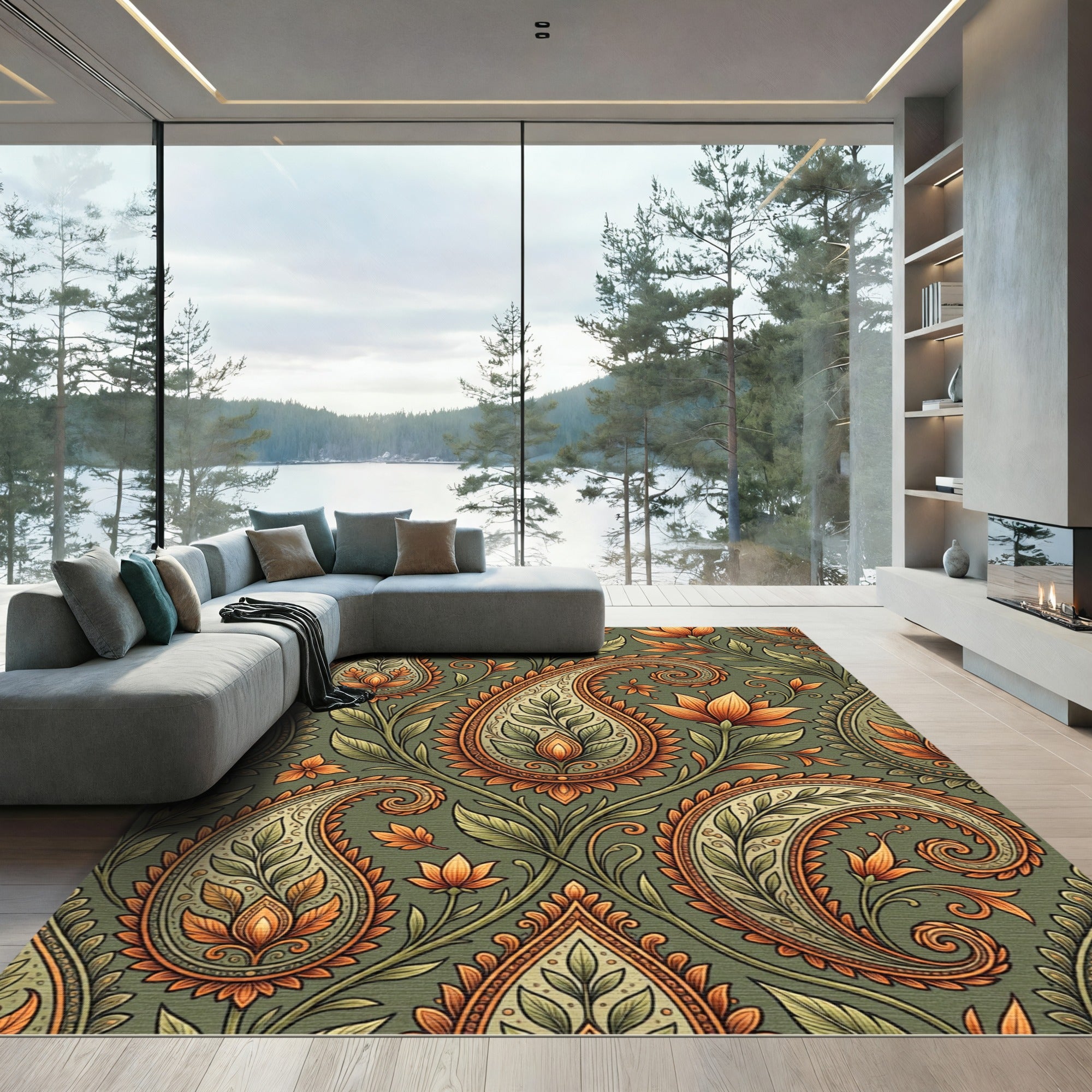 Emerald Green Paisley Floral Medallion Rug
