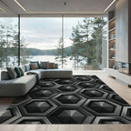Sophisticated Charcoal Geometric Hexagon Rug