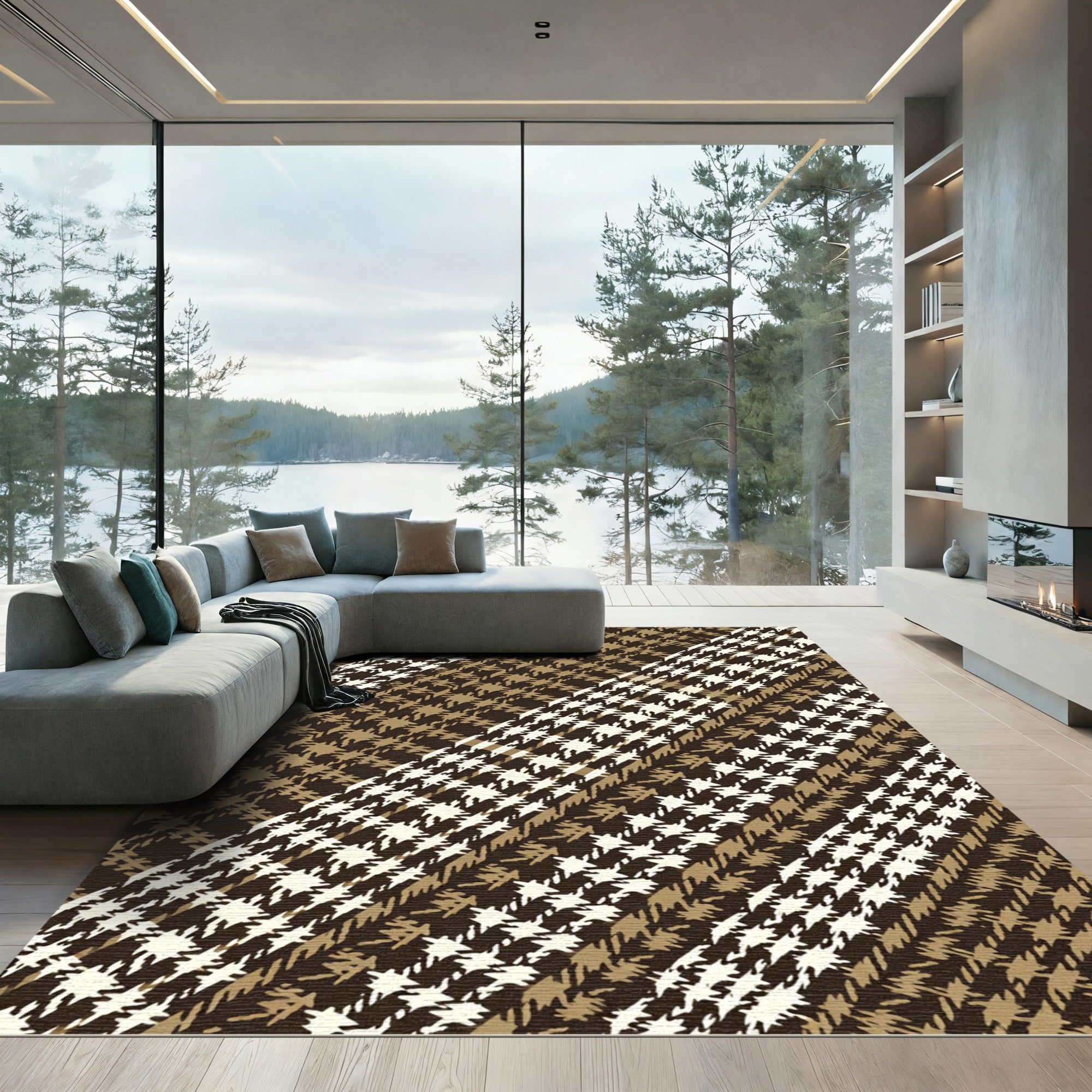 Earthy Hazel Diagonal Houndstooth Plaid Rug