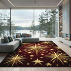 Golden Spiky Stars Dark Red Cosmos Rug
