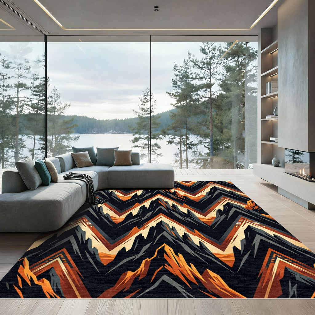 Crimson Black Mountain Chevron Waves Rug