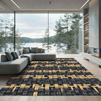 Modern Black and Beige Woven Texture Rug