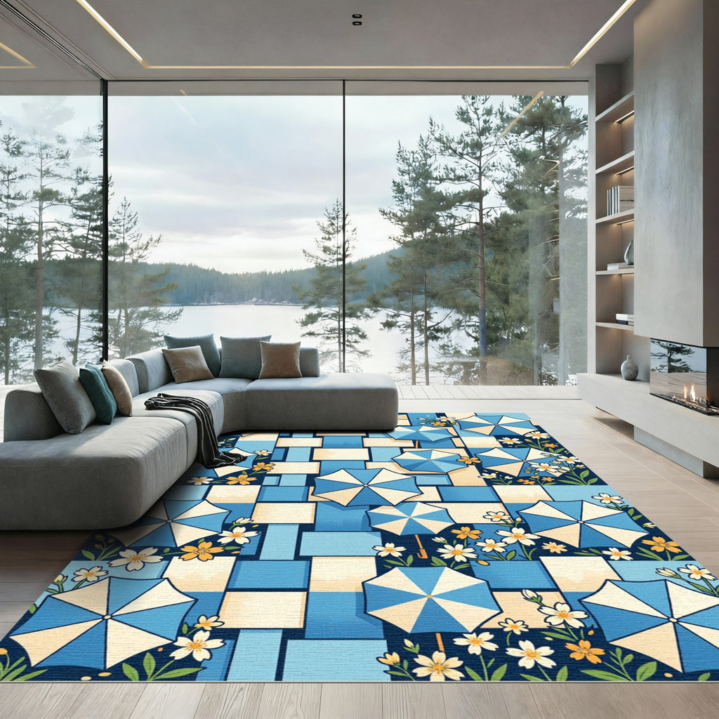 Sunny Blue Umbrella and Floral Weave Rug