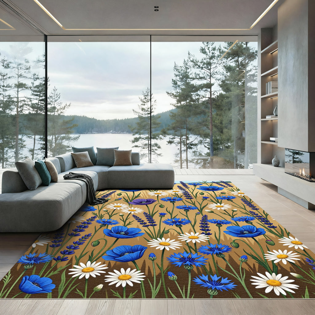 Field Of Blue Lavender And Poppies Rug