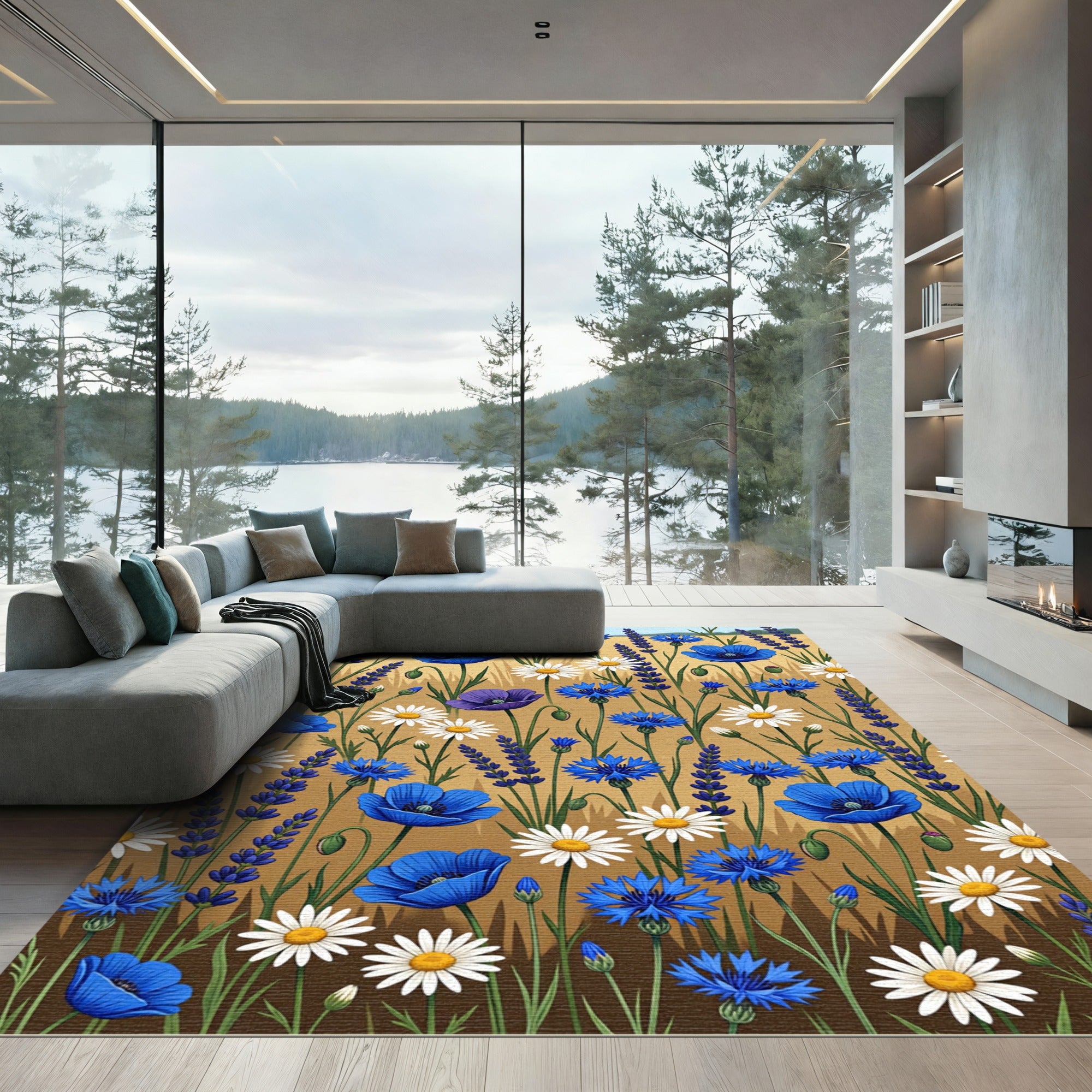 Field Of Blue Lavender And Poppies Rug