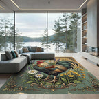 Vintage Floral Rooster Farmhouse Art Rug