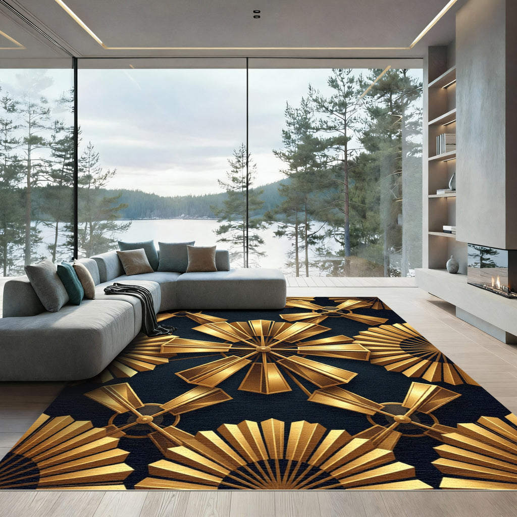 Gold Fan Geometric Art Deco Rug