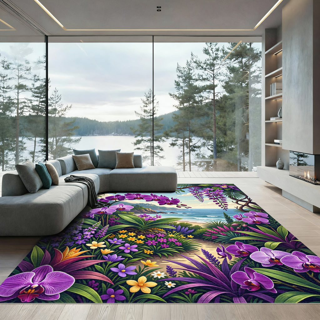 Vibrant Purple Orchid Coastal Garden Rug