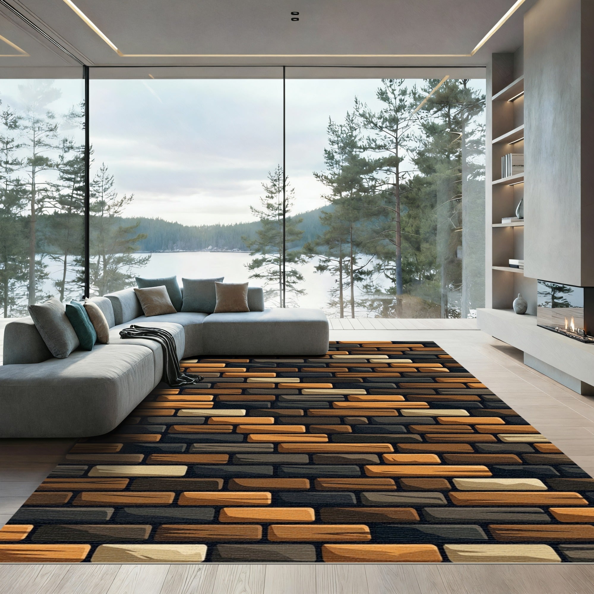 Earthy Tone Staggered Brick Rug