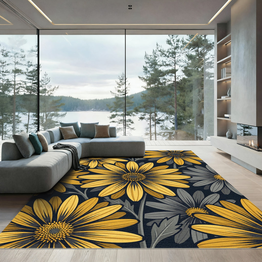 Golden Daisy Art Deco Floral Rug