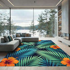 Vibrant Tropical Hibiscus Leaf Jungle Rug