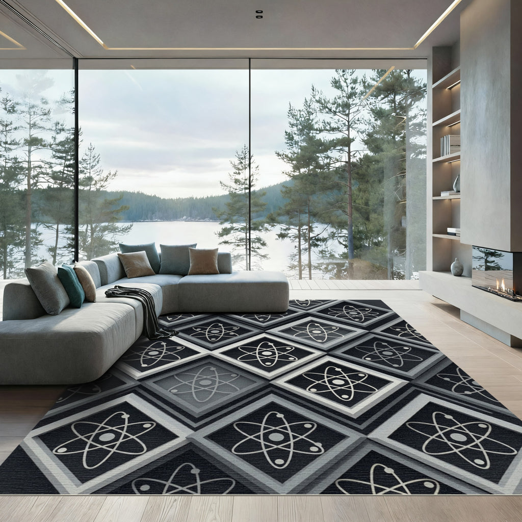 Monochrome Atom Square Dimensional Rug