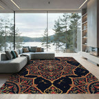 Ornate Crimson Gold Starburst Mandala Rug