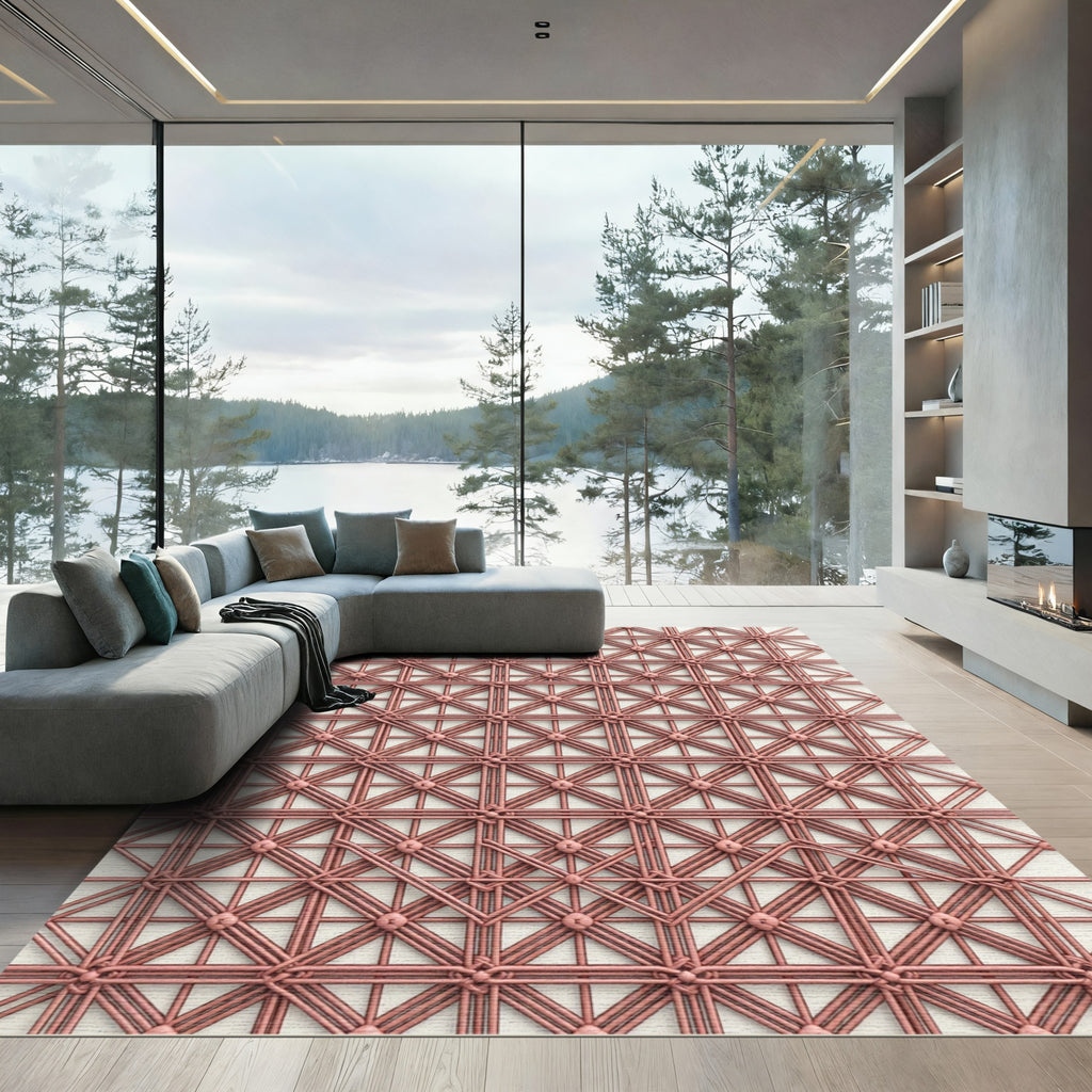 Rose Gold Intersecting Grid Rug