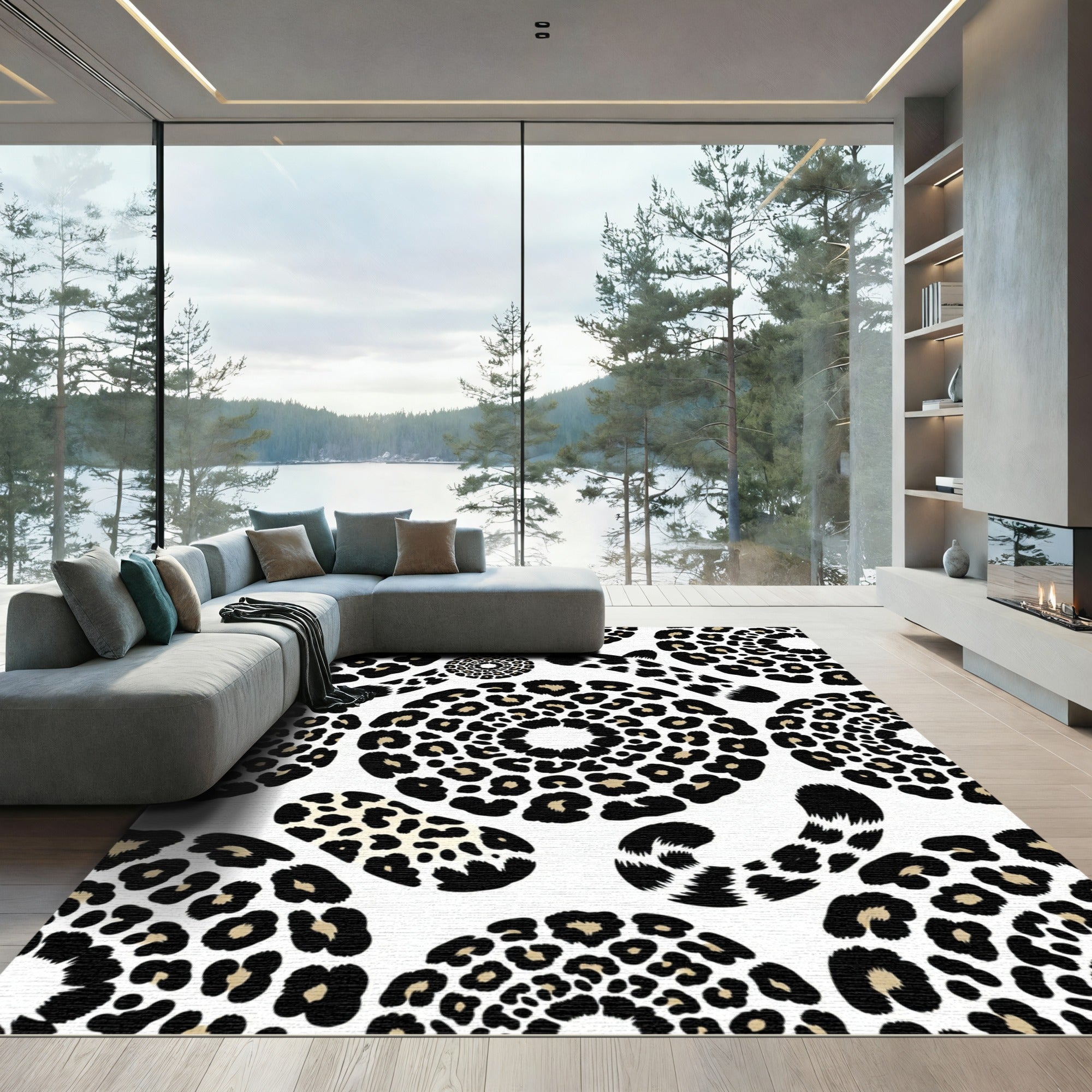 Black Gold Leopard Spot Circles Rug