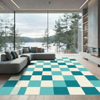 Aqua White Checkerboard Composition Rug
