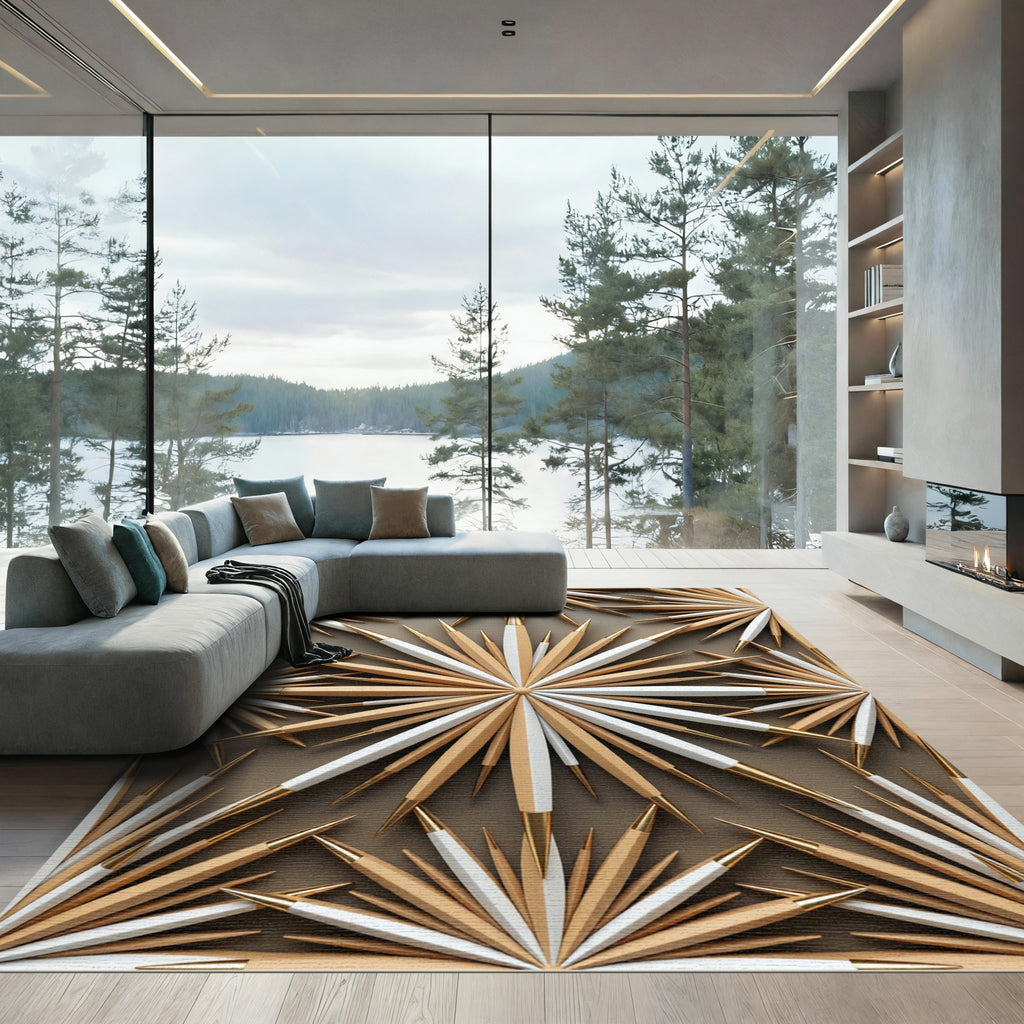 Golden Starburst Geometric Neutral Accent Rug