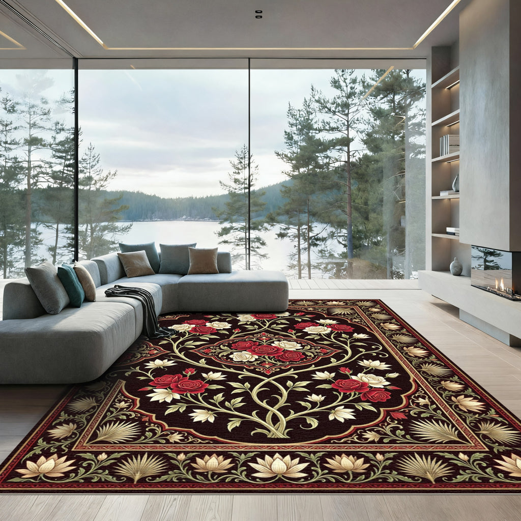 Rich Red White Rose Garden Garland Rug